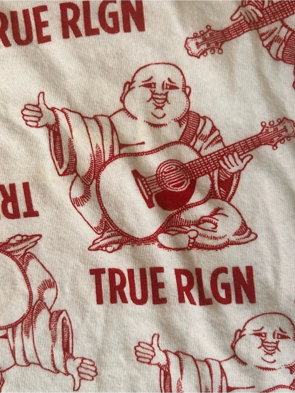 True Religion World Tour Buddha Guitar T-Shirt L White Red Graphic Tee Y2K Urban
